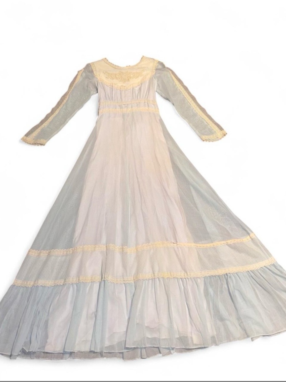Vintage 70s Gunne Sax Jessica Blue Lace Prairie Maxi Dress Size 11